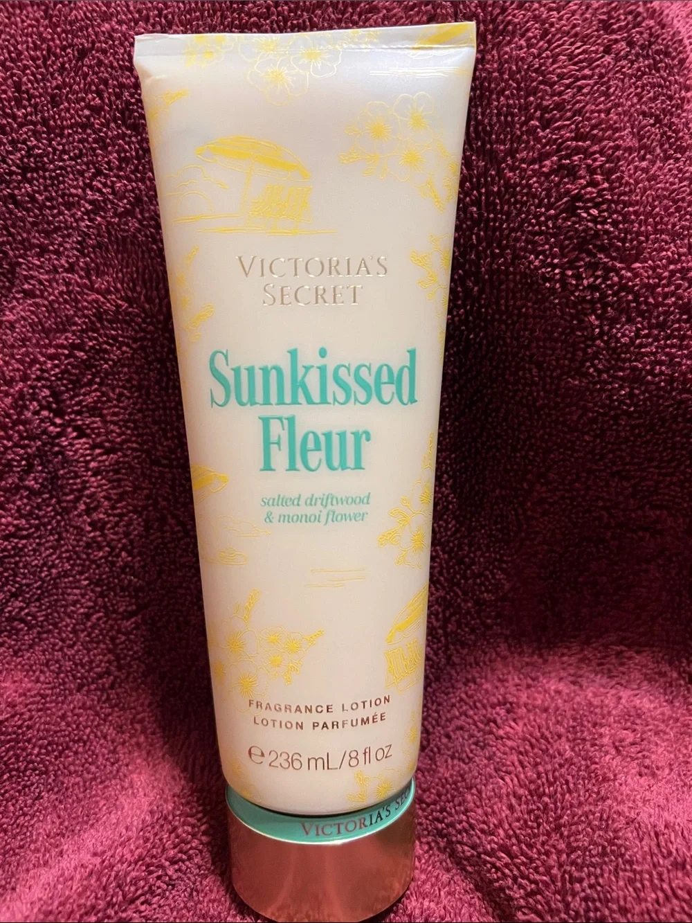 Victoria's Secret Sunkissed Fleur Lotion - Cream & Teal with Yellow Accents
